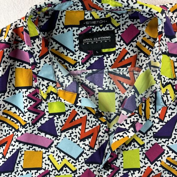 Drill Clothing Co. Shirt Mens L Multi Geometric 90s Throwback Saved By The Bell - Picture 2 of 9